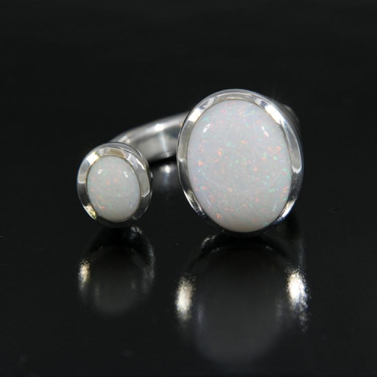 Two-Stone Light Opal Artisan Ring in Sterling Silver